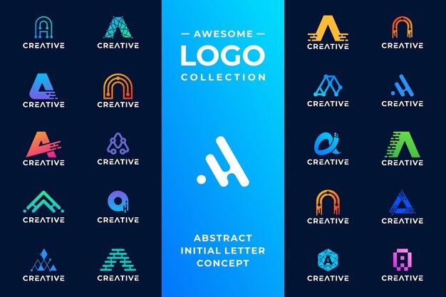 Vector conjunto de diseño de logotipo de letra a inicial concepto de logotipo de conexión digital de letra a