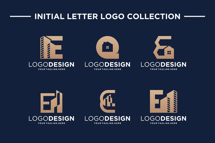 Vector conjunto de diseño de logotipo de la letra inicial e concepto de bienes raíces plantilla de logotipo de edificio de la letra e