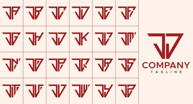 Conjunto de diseño de logotipo de letra J de triángulo de línea moderna.