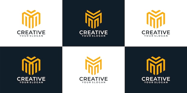 conjunto de diseño de logotipo letra m geométrica inspiradora creativa