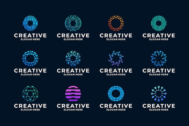 Conjunto de diseño de logotipo de letra O combinado con concepto de conexión de molécula de conexión de punto