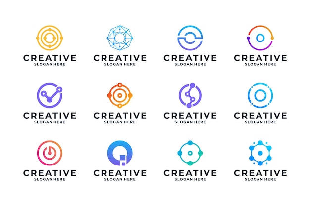 Conjunto de diseño de logotipo de letra O combinado con concepto de conexión de molécula de conexión de punto