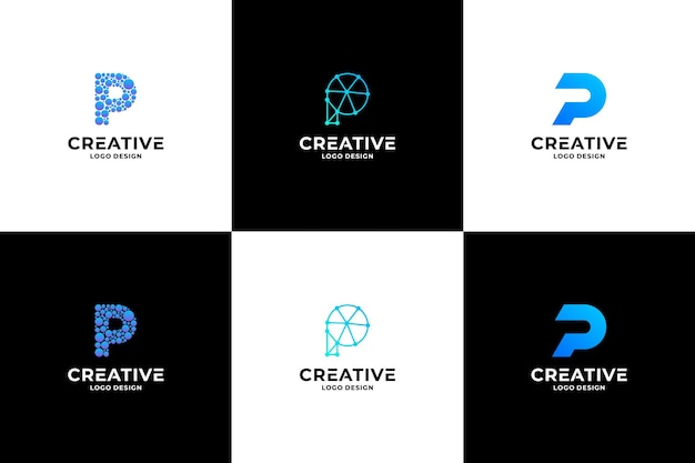 Conjunto de diseño de logotipo de letra p inicial creativa