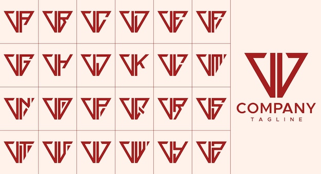 Conjunto de diseño de logotipo de letra V de triángulo de línea moderna.
