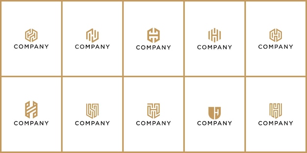 conjunto de diseño de logotipo Letter H Sheild para negocio o empresa Vector Premium