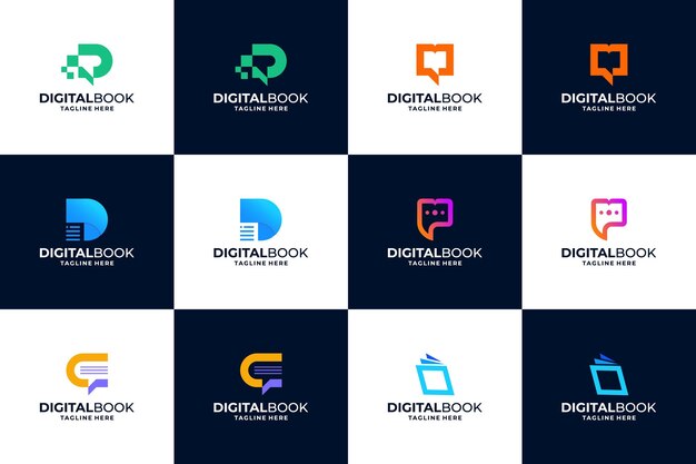 Conjunto de diseño de logotipo de libro digital moderno