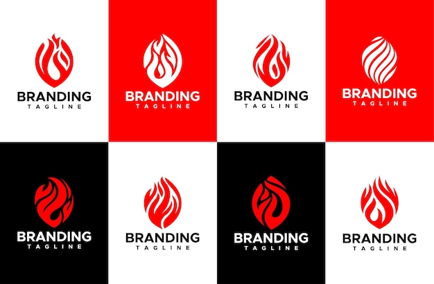 Conjunto de diseño de logotipo de llama de hoja abstracta moderna