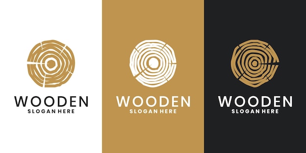 Conjunto de diseño de logotipo de madera rústica Anillos de árboles y texturas de grano de madera
