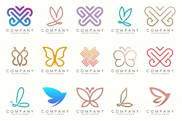 Conjunto de diseño de logotipo de mariposa abstracta creativa