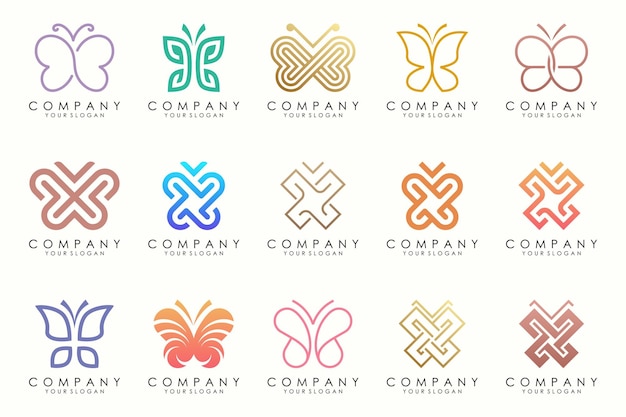 Conjunto de diseño de logotipo de mariposa abstracta creativa