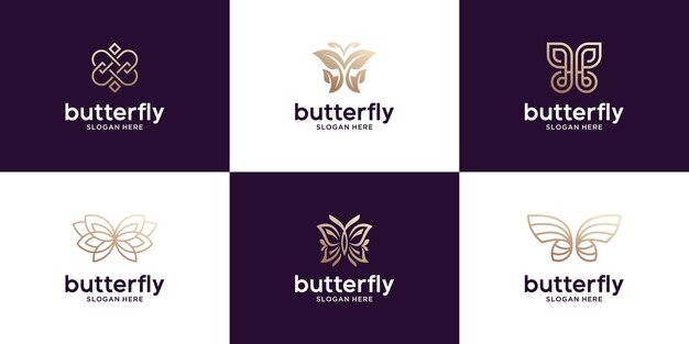 Conjunto de diseño de logotipo de mariposa de lujo