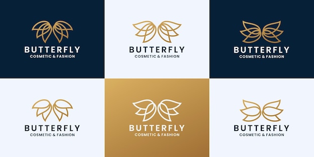 Conjunto de diseño de logotipo de mariposa para marca de cosmética y moda.