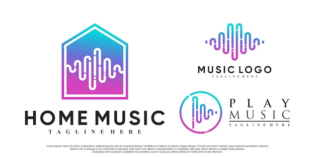 Conjunto de diseño de logotipo de medios musicales con concepto moderno Vector Premium