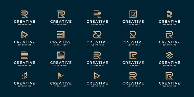 Conjunto de diseño de logotipo de monograma abstracto R inicial de lujo.