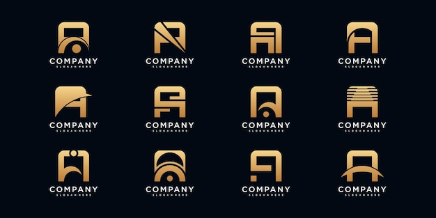 Conjunto de diseño de logotipo de monograma creativo letra inicial a con color de estilo dorado Vector Premium