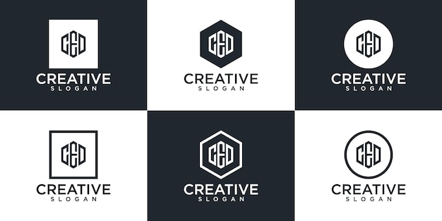 Conjunto de diseño de logotipo de monograma hexagonal creativo