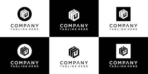 conjunto de diseño de logotipo de monograma hexagonal creativo