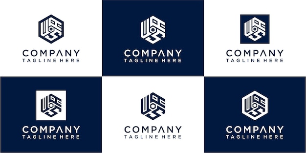 Conjunto de diseño de logotipo de monograma hexagonal creativo