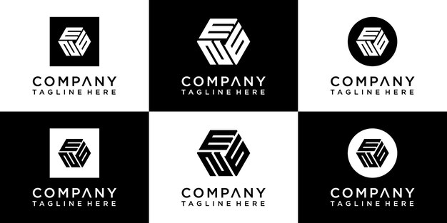 conjunto de diseño de logotipo de monograma hexagonal creativo