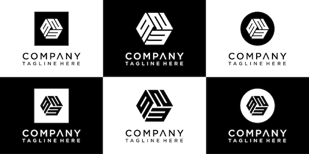 conjunto de diseño de logotipo de monograma hexagonal creativo