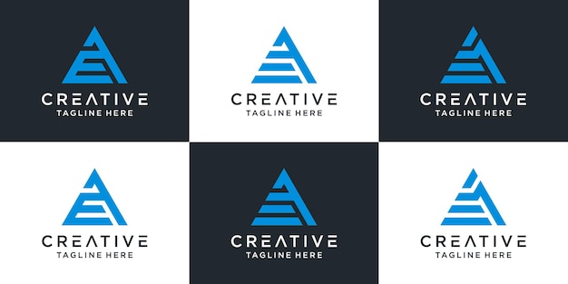 Conjunto de diseño de logotipo monograma letra ae con estilo triángulo