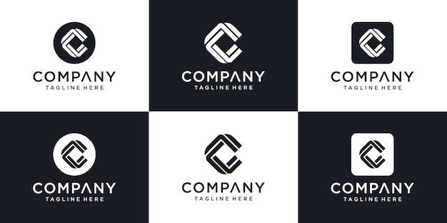 Conjunto de diseño de logotipo monograma letra inicial e. iconos