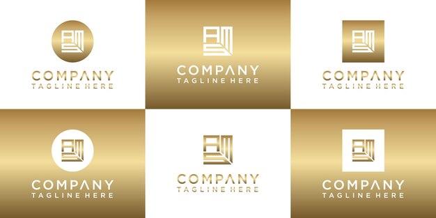 Conjunto de diseño de logotipo de monograma de oro creativo