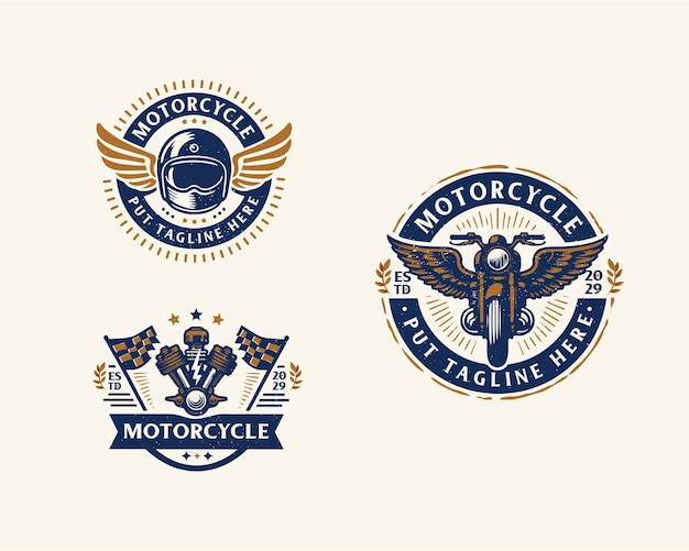 Conjunto de diseño de logotipo de motocicleta de competición de carreras clásicas para una empresa de negocios