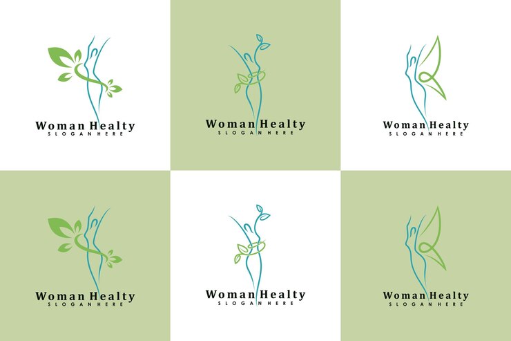 conjunto de diseño de logotipo de mujer salud vida