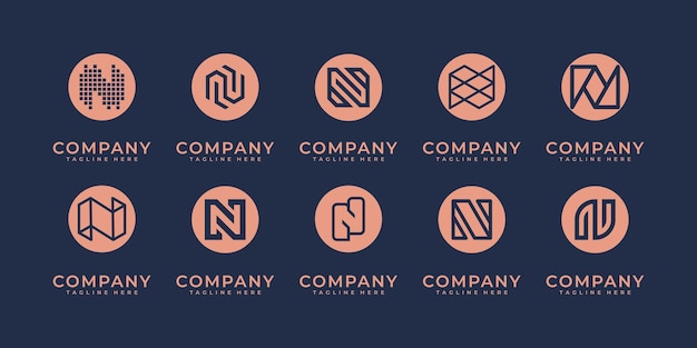 Conjunto de diseño de logotipo n. Monograma inicial abstracto, iconos para negocios de lujo, elegantes y aleatorios.