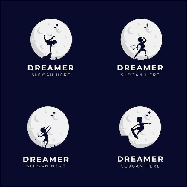 conjunto de diseño de logotipo de niño soñador