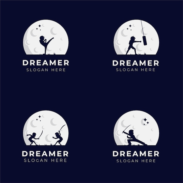 conjunto de diseño de logotipo de niño soñador