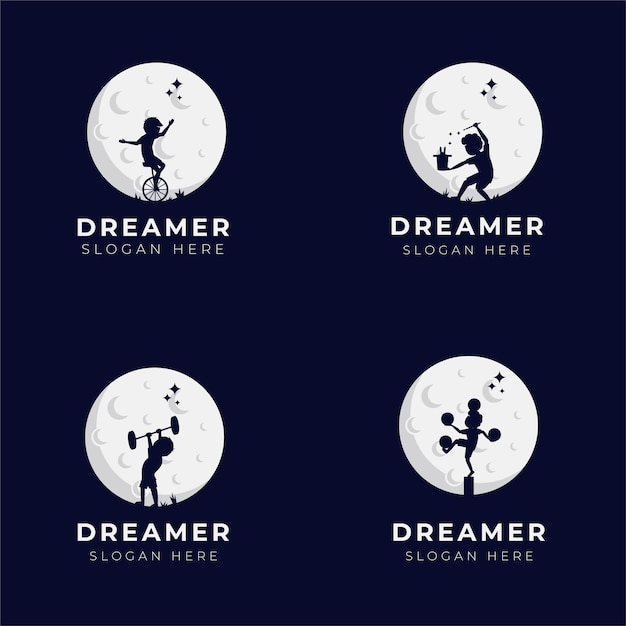 conjunto de diseño de logotipo de niño soñador
