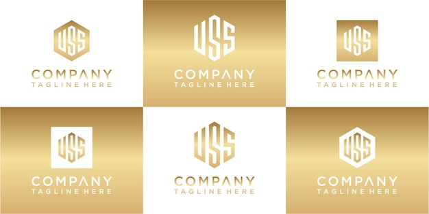 Conjunto de diseño de logotipo de oro monograma hexagonal creativo