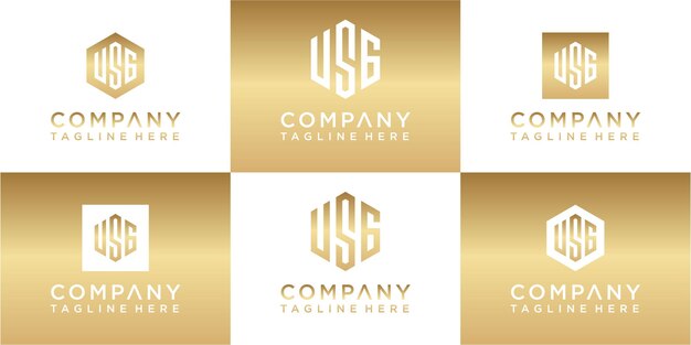 Conjunto de diseño de logotipo de oro monograma hexagonal creativo
