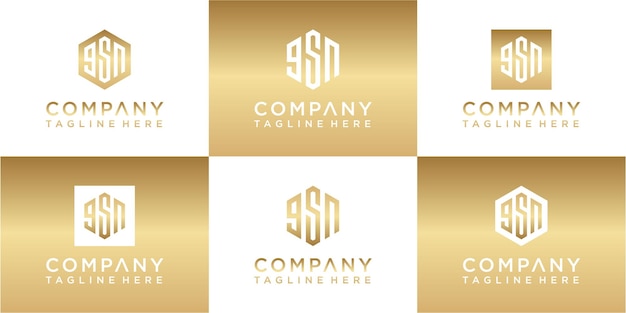 Conjunto de diseño de logotipo de oro monograma hexagonal creativo