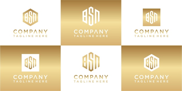 Conjunto de diseño de logotipo de oro monograma hexagonal creativo