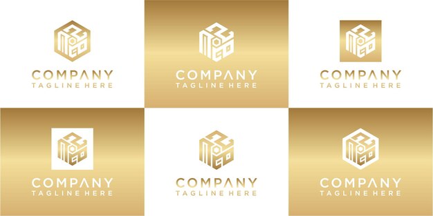 Conjunto de diseño de logotipo de oro monograma hexagonal creativo
