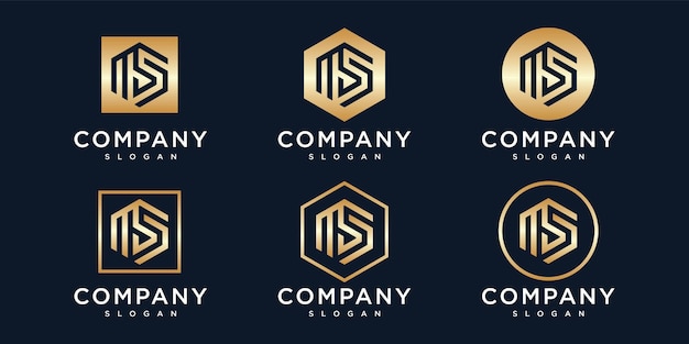 conjunto de diseño de logotipo de oro monograma inicial creativo