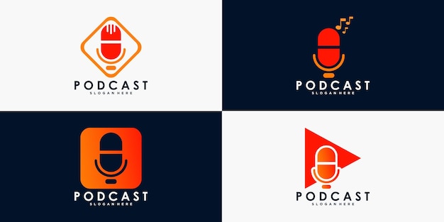 Conjunto de diseño de logotipo de podcast con vector premium de concepto creativo