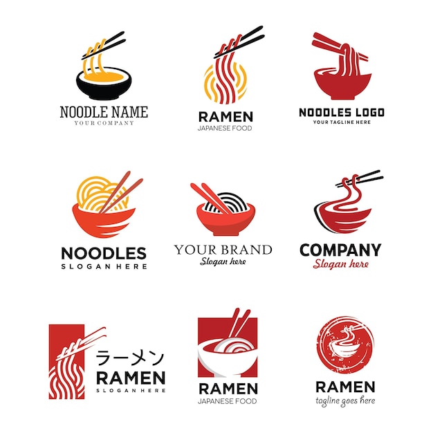 Conjunto de diseño de logotipo de Ramen Ilustración plantilla de logotipo del menú de Ramen con cuenco de comida japonesa