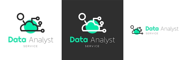 Conjunto de diseño de logotipo de servicio de analista de datos, símbolo de negocio de investigación de estadísticas, emblema de gráfico de nube