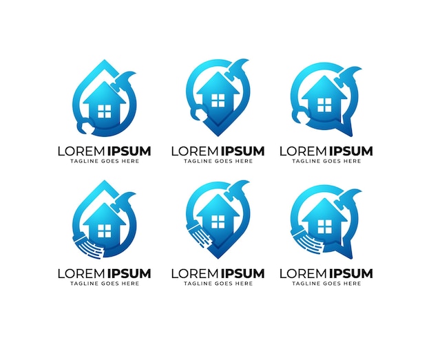 Conjunto de diseño de logotipo de servicio de reparación de viviendas