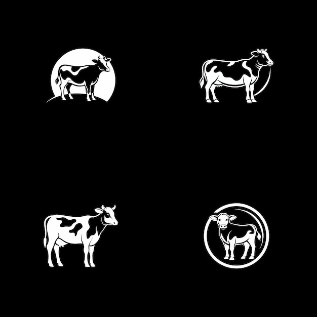 conjunto de diseño de logotipo de silueta vectorial de vaca Holstein de estilo blanco y negro