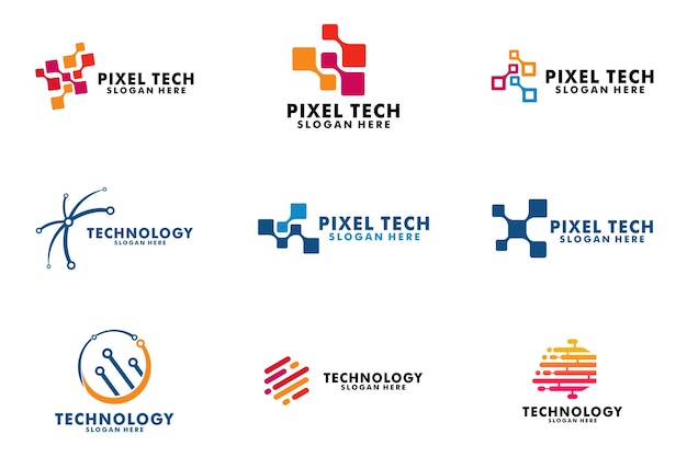 Conjunto de diseño de logotipo de tecnología abstracta Colección vectorial de diseño de Logotipo de tecnología