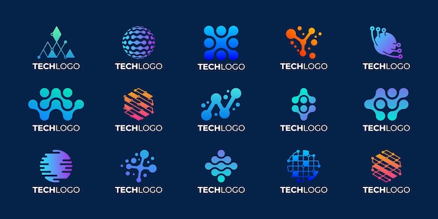 Conjunto de diseño de logotipo de tecnología abstracta