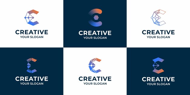Conjunto de diseño de logotipo de tecnología creativa letra c