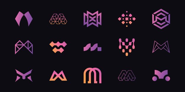 Conjunto de diseño de logotipo de tecnología digital moderna letra M