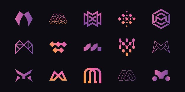 Vector conjunto de diseño de logotipo de tecnología digital moderna letra m