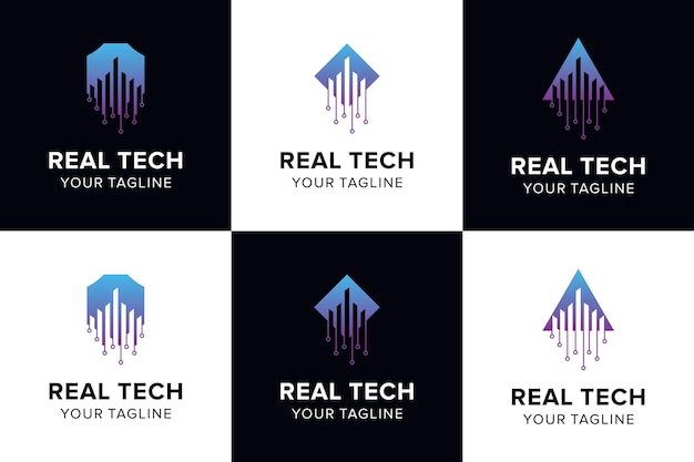 Vector conjunto de diseño de logotipo de tecnología inmobiliaria